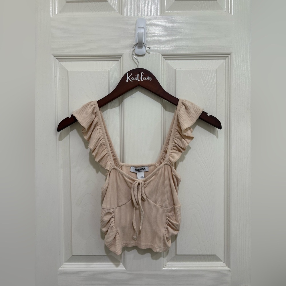 RSQ Cream Ruffle Crop Top